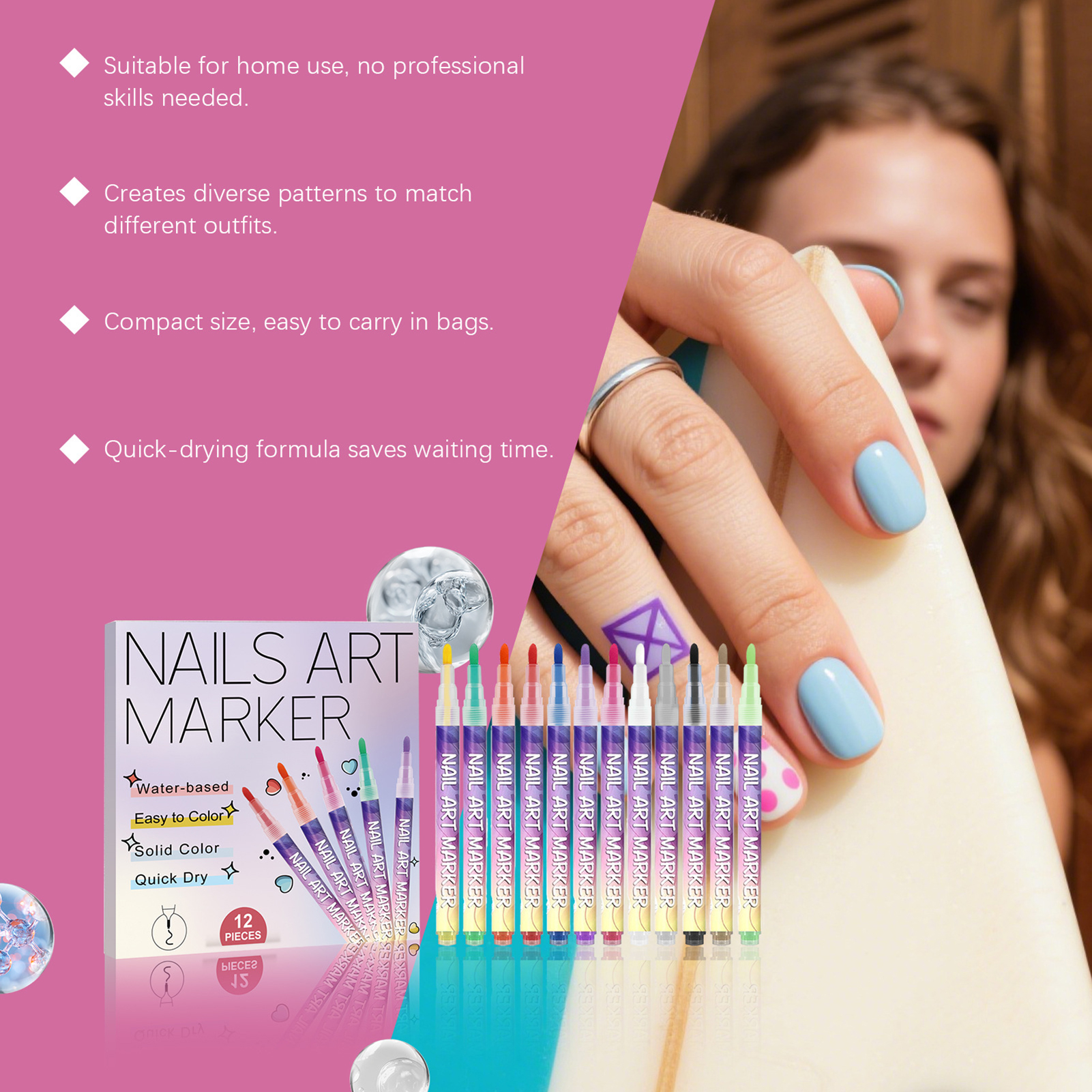 12Pcs Nail Art Pens With Fine  - Correction Pen Fine のレビューと価格