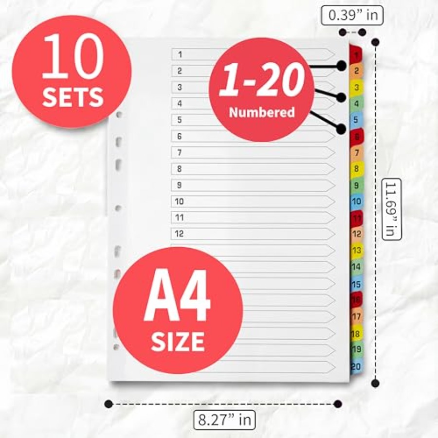 Binder Dividers with Tabs -20  - Tab Divider A4 のレビューと価格
