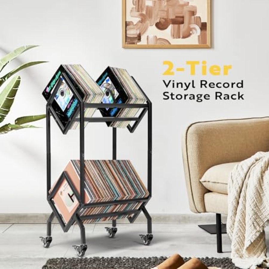 Vinyl Record Storage Rack, 2 T - Magazine Holder Rack のレビューと価格