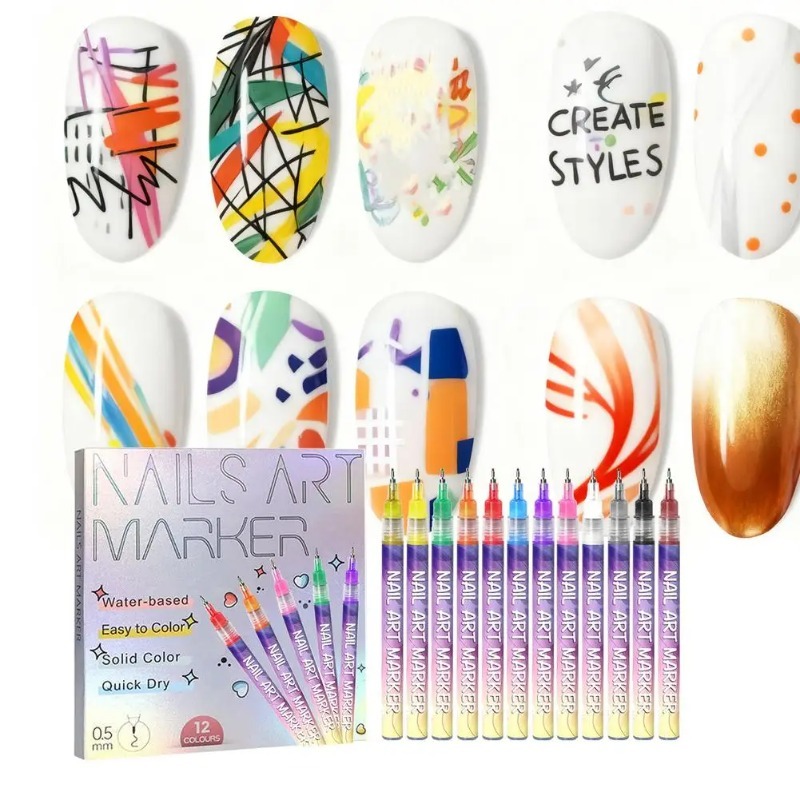 12Pcs/Set Multicolor Nail Art  - Correction Pen Fine のレビューと価格