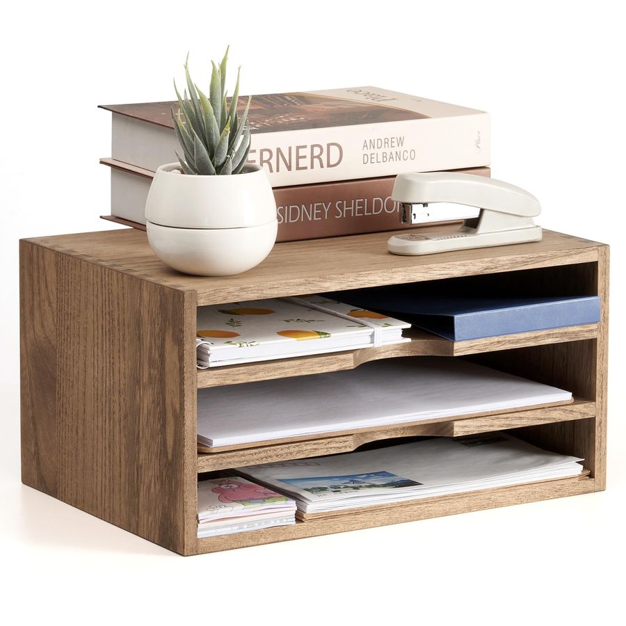Wooden Desktop Organizer Paper - Magazine Holder Rack のレビューと価格