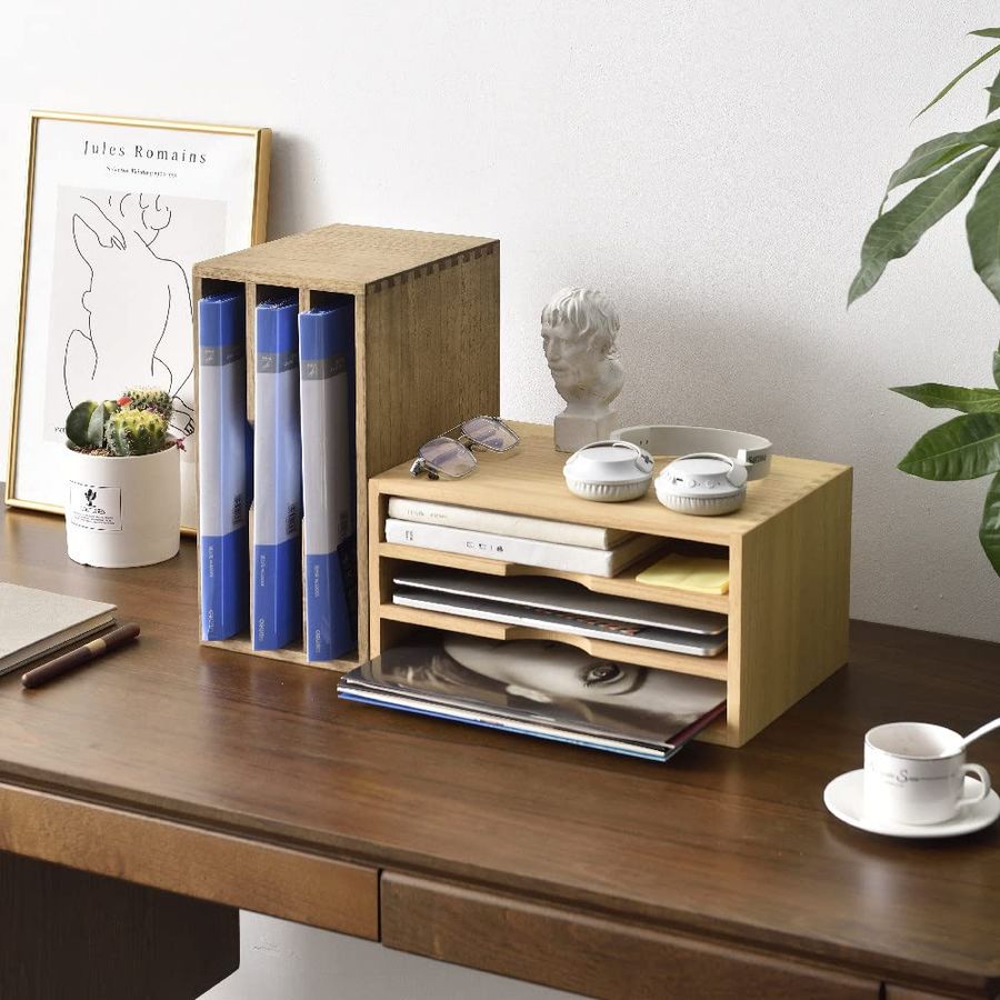 Wooden Desktop Organizer Paper - Magazine Holder Rack のレビューと価格